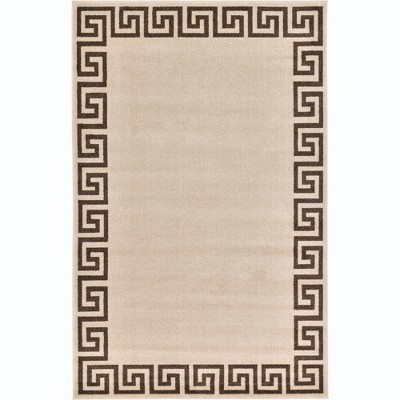 Athens Beige and Brown Geometric Border 5' x 8' Area Rug