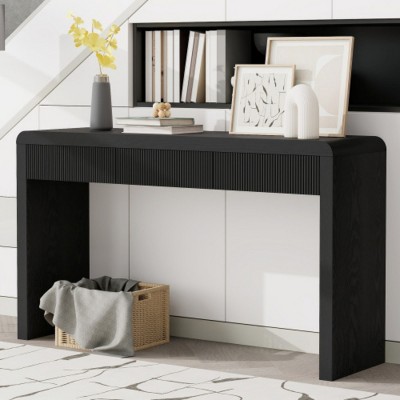 Modern Console Table with Storage Drawers, Farmhouse Entryway Table with Curved Edge for Hallway, Living Room, or Office – The Pop Home