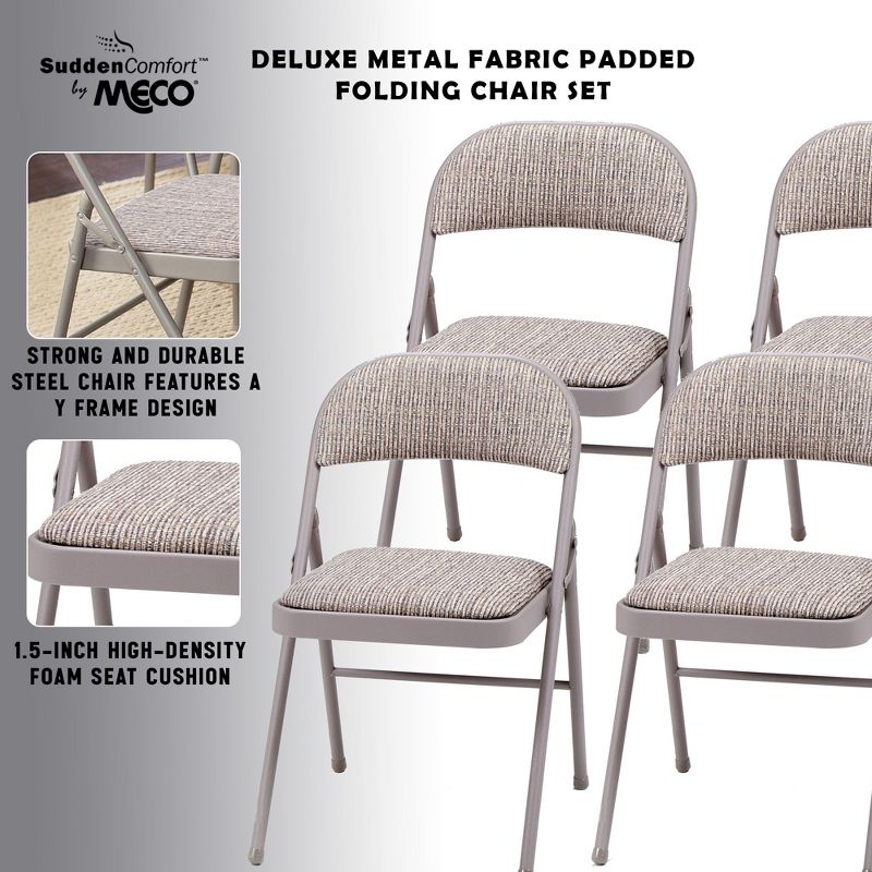 MECO Sudden Comfort Deluxe Metal Fabric Padded Folding Chair Set for Indoor Home Special Occasions or Outdoor Events, Gray (Set of 4), 3 of 7