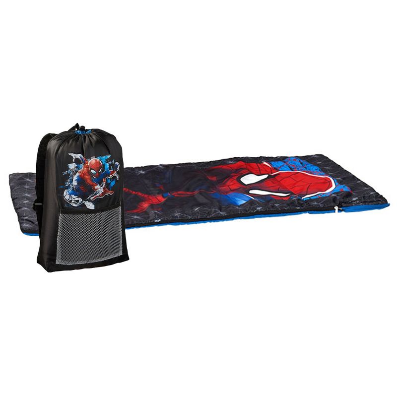 Exxel Marvel Spiderman Superhero Kids Outdoor Youth Sized 2 Piece Camping Set with Matching Sleeping Bag and Carrying Backpack, 1 of 7