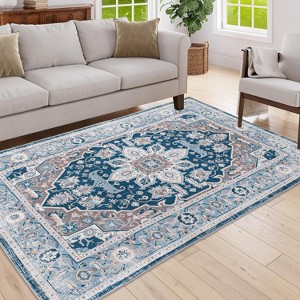 Gulches Vintage Print Bohemian Area Rug Faux Wool, Machine Washable, Non-Slip, Versatile Styles - 1 of 4