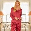 ADR Women's Satin Pajamas Set, Button Down Long Sleeve Top and Pants with Pockets, Silk like PJs with Matching Sleep Mask - 2 of 4