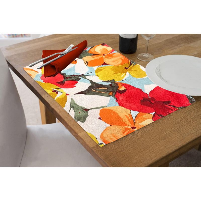 KOVOT Floral Placemat Set of 8 for Indoor or Outdoor Dining | Summer Spring Fall Flower Design 17" x 13" Table Decor | Orange/Yellow, 4 of 5