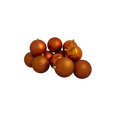 Northlight 12ct Shatterproof 4-Finish Christmas Ball Ornament Set 4” - Orange