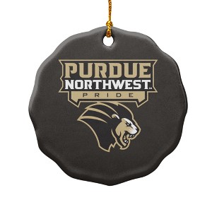 Purdue University Northwest Primary Logo Porcelain Scalloped Holiday Christmas Tree Ornament  2.8" (7.1 cm) - 1 of 4