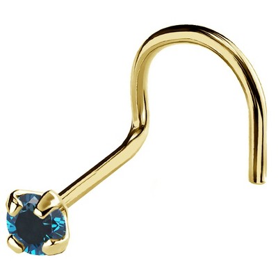 Jewelry Avalanche 22G 14K Gold Nose Screw Nose Stud with Blue Diamond
