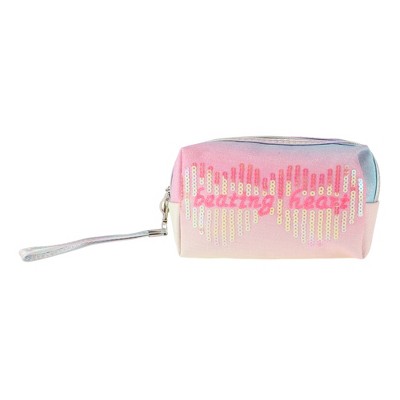 Unique Bargains Women Sequin Beating Heart Makeup Bag Pink Blue Yellow 1 Pc