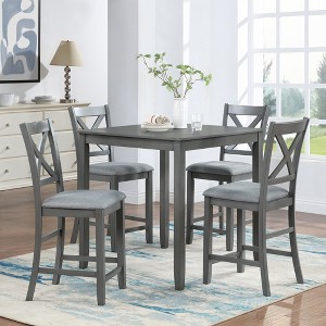 5-Piece Dining Set with Wooden Square Table and 4 Chairs - 1 of 4