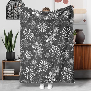 Lomsoe Grey & White Snowflake Flannel Blanket - Soft Flannel All-Season Bedspread/Throw - Cozy Bedding for Christmas, New Year's. - 1 of 4
