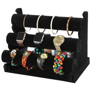 3-Tier Velvet Jewelry Stand with Removable Bracelet Holder for Watches and Jewelry Display,Black - 1 of 4