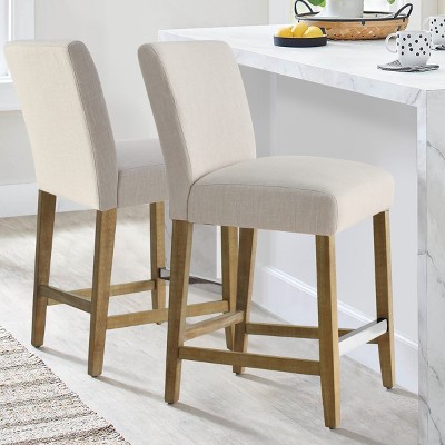North 26.5" Seat Height Counter Stool Set Of 2,Fabric Upholstered Barstools with Solid Wood Legs And Stainless Steel Footrest-Maison Boucle
