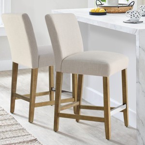 North 26.5" Seat Height Counter Stool Set Of 2,Fabric Upholstered Barstools with Solid Wood Legs And Stainless Steel Footrest-Maison Boucle - 1 of 4