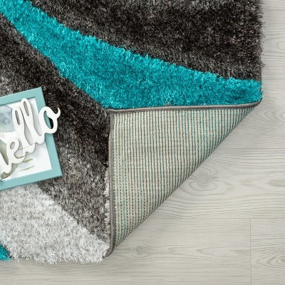 Turquoise and Gray Geometric Shag 5' x 7' Area Rug