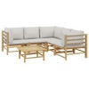 vidaXL Patio Furniture Set - 6 Piece Bamboo Lounge Set with Light Gray Cushions for Garden, Deck, Patio, Modular Design, Table Included - 3 of 4