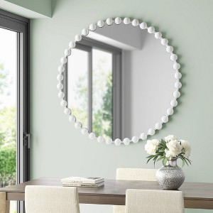 Wooakway 36" D Modern Beaded Round Wall Mirror with Metal Frame & Wood Back Panel Keyhole hanger Indoor White - 1 of 4