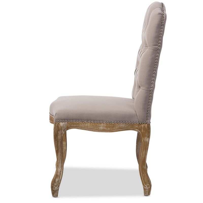 Hudson Weathered Oak Finish and Fabric Button Tufted Upholstered Dining Chair Beige - Baxton Studio: High Back, Linen, Wood Frame, 3 of 8