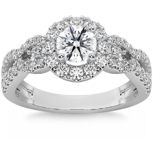 Pompeii3 1 1 2ct Diamond Engagement Ring Halo Twist Band 14K Gold Lab Grown Multi US 7.5