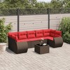 vidaXL Patio Sofa Set with Cushions Outdoor Furniture 8 Piece Poly Rattan - Brown and Red - 2 of 4