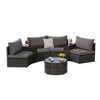 Outdoor Patio Furniture 7-Piece Half-Moon Sectional Round Patio Furniture Set Sofa with Tempered Glass Round Coffee Table - 2 of 4