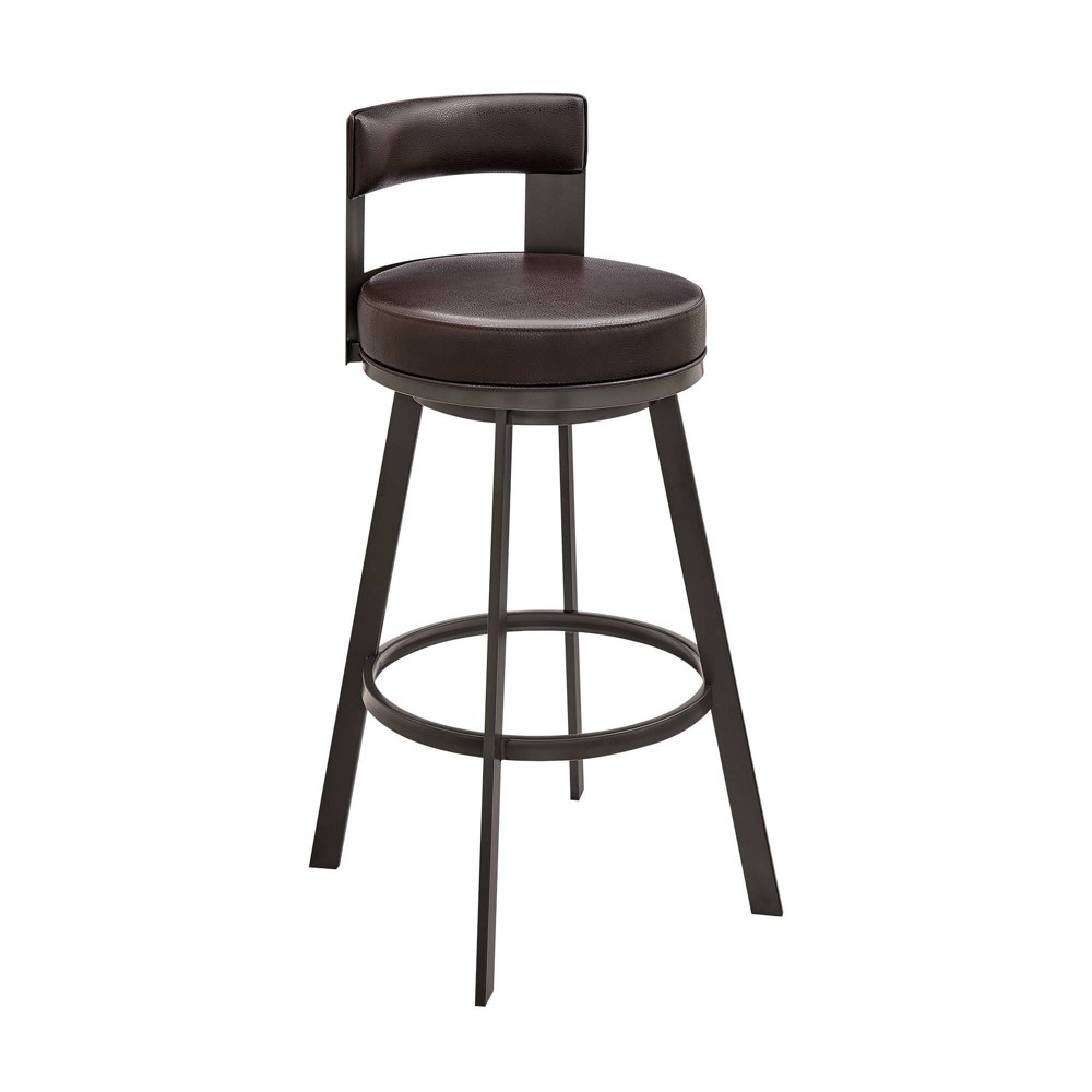 Photos - Chair Armen Living 26" Flynn Metal with Faux Leather Swivel Counter Height Barstool Brown