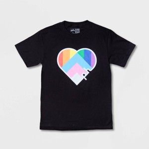 Pride Adult Short Sleeve Rainbow Heart T-Shirt - Black - 1 of 2