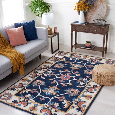 Blossom Blue Floral Handmade Wool Square Rug