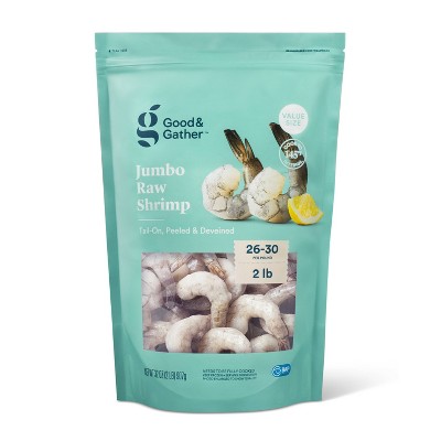 Jumbo Tail-On, Peeled, Deveined Raw Shrimp - Frozen - 26-30ct/lb - 2lbs - Good & Gather™