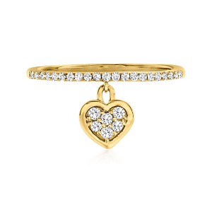 RS Pure by Ross-Simons 0.20 ct. t.w. Diamond Heart Charm Ring in 14kt Yellow Gold - 1 of 4