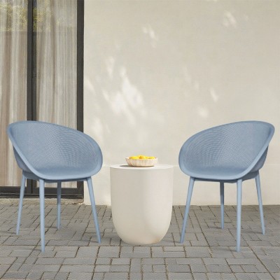 Set of 2 All-Weather Armchairs with Comfortable Backrest, Indoor Outdoor Blue Armchairs, PP Patio Accent Chairs for Living Room or Beach–The Pop Home