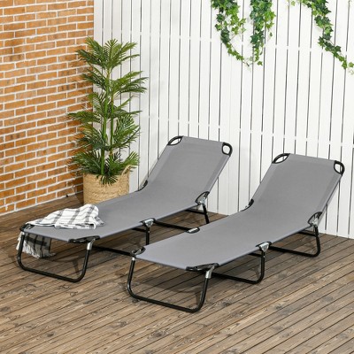 Maggift Patio Chaise Lounges Set of 2, Portable Foldable Lounge Chair, Adjustable Angle Multifunctional Patio Lounge Chair, Gray, 74.75"*22"*11"