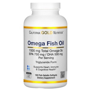 California Gold Nutrition Norwegian Omega-3 Fish Oil with EPA/DHA, Natural Lemon, 180 Softgels - 1 of 3