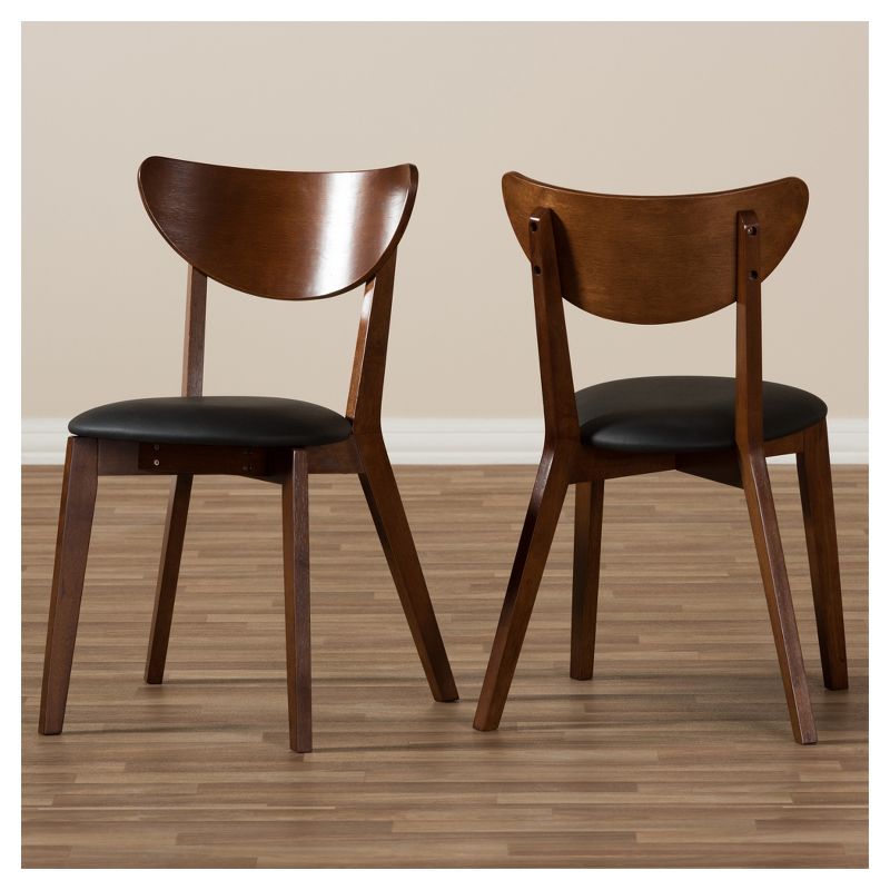 Set of 2 Sumner Mid - Century Faux Leather Dining Chairs - Black, "Walnut" Brown - Baxton Studio, 6 of 7