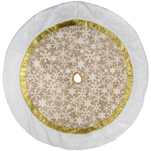 Northlight 48" White and Gold Snowflake Christmas Tree Skirt - 1 of 4