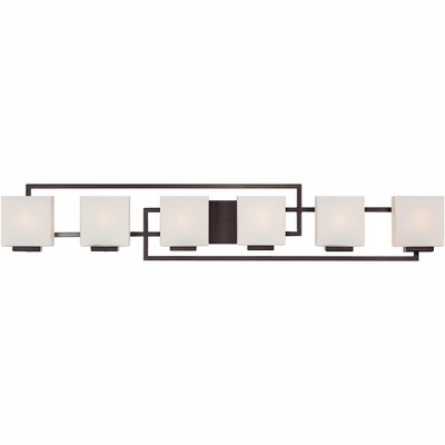 Possini Euro Design Modern Wall Light Bronze 45" Opal Glass Vanity Fixture for Bathroom Over Mirror