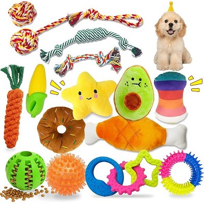 Puppy Teething Toys 15 Pack - Squeaky Dog Toys Plush, Dog Rope Toy, Treat Ball, Puppy Chew Toy for Teething, Entertainment, Training & Interaction