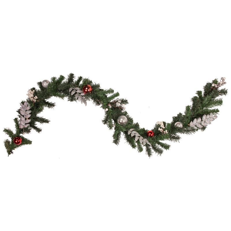 Northlight Pre-Lit Battery Operated Decorated Green Pine Christmas Garland - 6' x 10" - Warm White LED Lights, 1 of 5