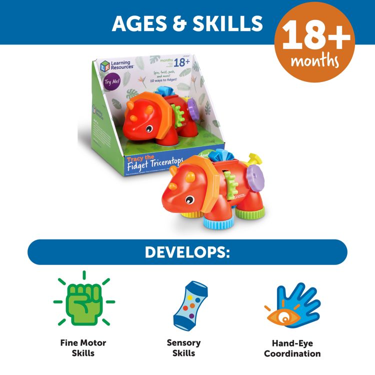 Learning Resources Tracy the Fidget Triceratops: Baby & Toddler Learning Toy for Fine Motor Skills, 5 of 7