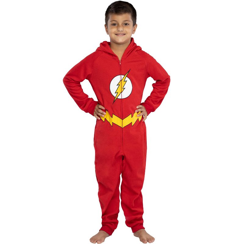 DC Comics Big Boys' Superhero Character Hooded Union Suit Footless Pajamas Costume, 2 of 5