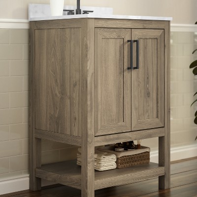 Vega 24'' Brown MDF Bathroom Vanity with Carrara Marble Top