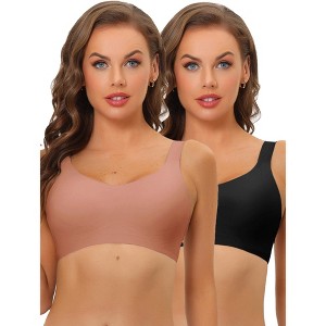 Allegra K Women's Adjustable Wide Straps No Show Smooth Comfort Wireless Minimizers Bras 2 Pcs - 1 of 4