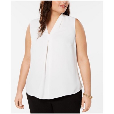 bar III Womens Chiffon V Neck Sleeveless Blouse Top, White, 3X