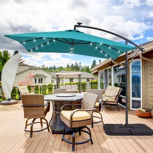 Sonkuki 8.2 x 8.2 Ft. LED Patio Offset Umbrella With Base for Garden, Backyard and Poolside - 1 of 4
