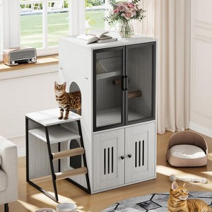 Cat Litter Box Enclosure for 2 Cats and Doors,Double Cat House with Storage Space,Enclosed Litter Box Furniture with Ladder - 1 of 4