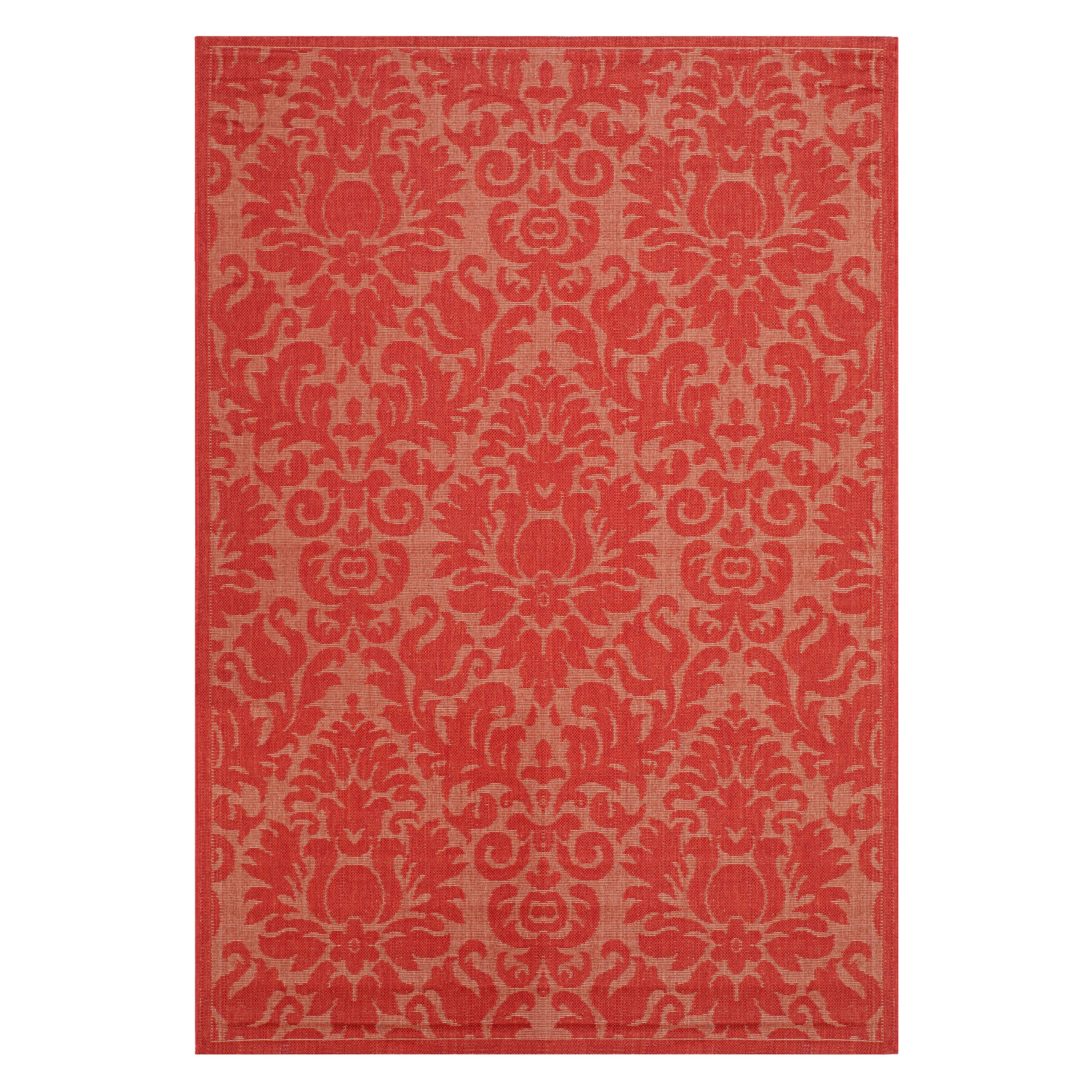 '5'3''X7'7'' Rectangle Dorchester Damask Outdoor Rug Red - Safavieh, Size: 5'3'' X 7'7'''