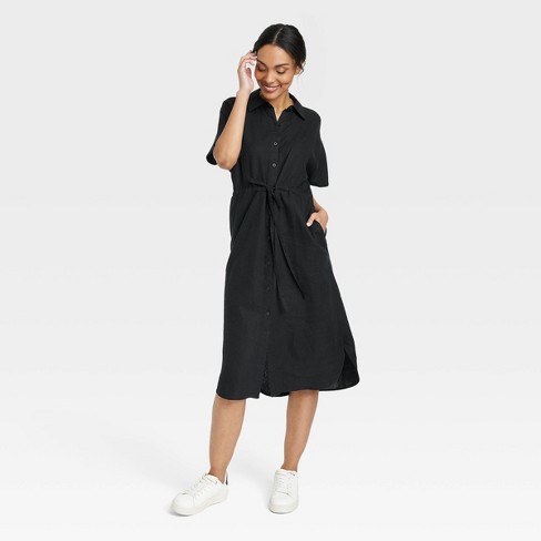 Short sleeve discount linen midi dress