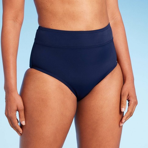 Blue Mid Rise Full Coverage Bikini Bottoms 