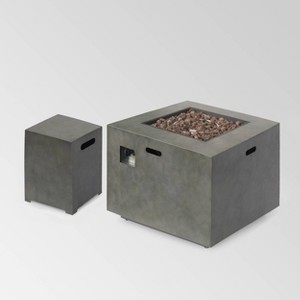 Wellington Outdoor Square Lightweight Concrete Fire Pit with Tank Holder - Christopher Knight Home - 1 of 4