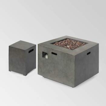 Wellington Outdoor Square Lightweight Concrete Fire Pit with Tank Holder - Christopher Knight Home