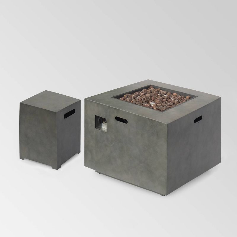 Wellington Outdoor Square Lightweight Concrete Fire Pit with Tank Holder - Christopher Knight Home, 1 of 6