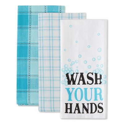 3pk Cotton Wash Your Hands Dishtowel Set - Design Imports